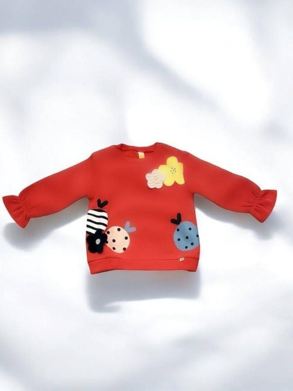 Kız Çocuk Çiçek Desenli İçi Şardonlu Kadife Taytlı Takım