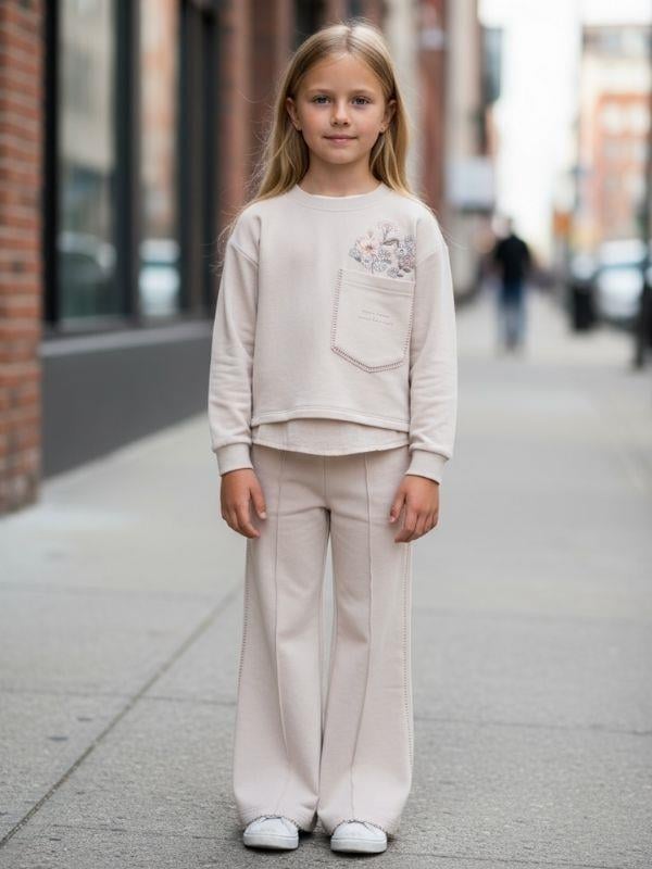 Kız Çocuk Çiçek Desenli İspanyol Paça Takım