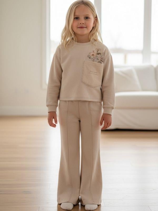 Kız Çocuk Çiçek Desenli İspanyol Paça Takım