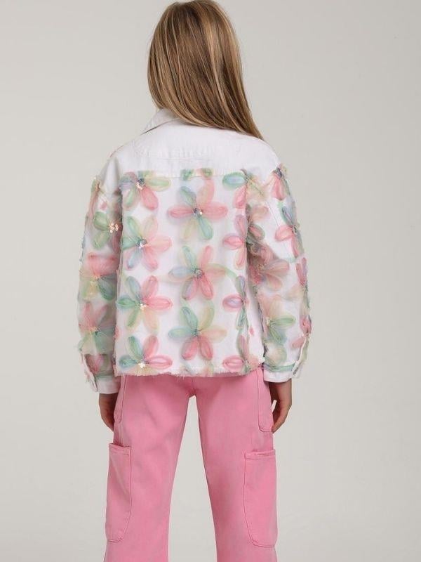 Kız Çocuk Çiçek Desenli Kot Ceket