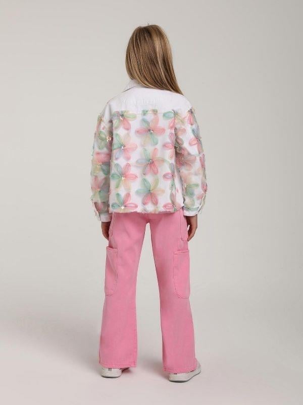 Kız Çocuk Çiçek Desenli Kot Ceket