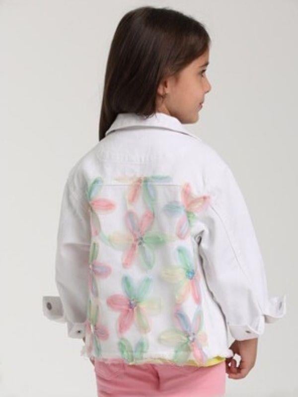 Kız Çocuk Çiçek Desenli Kot Ceket