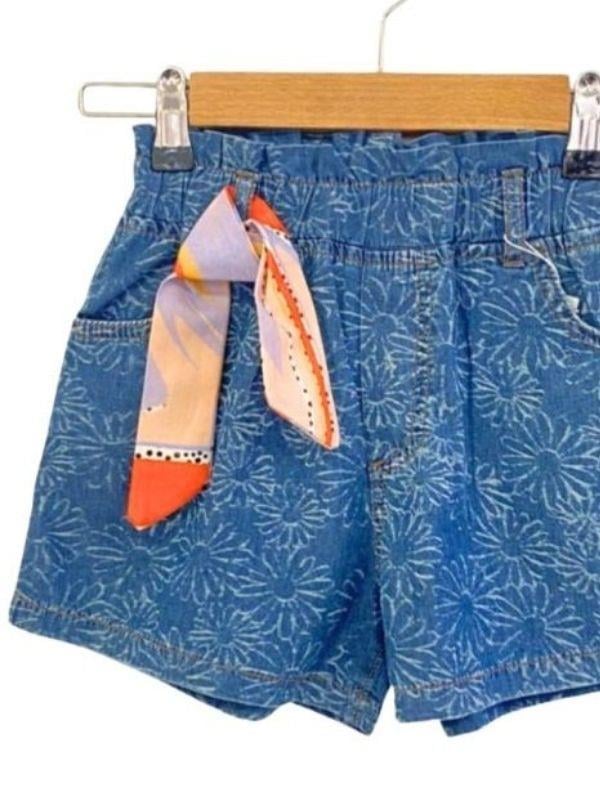 Kız Çocuk Çiçek Desenli Kot Şort