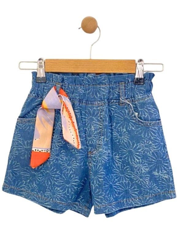 Kız Çocuk Çiçek Desenli Kot Şort