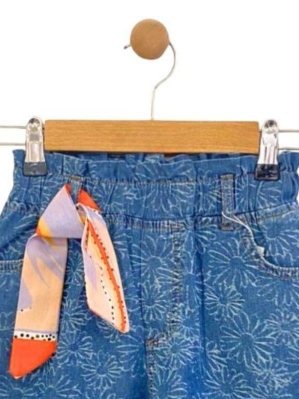 Kız Çocuk Çiçek Desenli Kot Şort