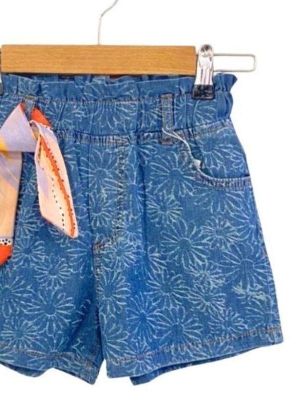 Kız Çocuk Çiçek Desenli Kot Şort