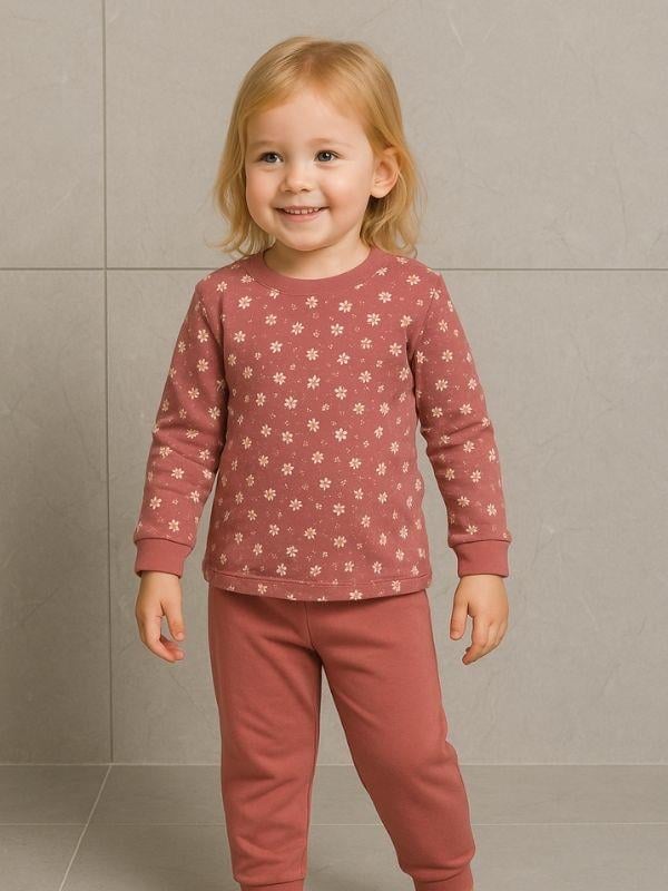 Kız Çocuk Çiçek Desenli Pamuklu Yumuşak Dokulu Pijama Takımı