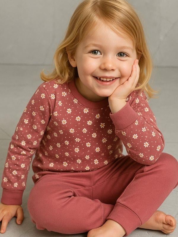 Kız Çocuk Çiçek Desenli Pamuklu Yumuşak Dokulu Pijama Takımı