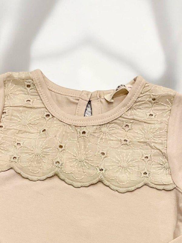 Kız Çocuk Çiçek Detaylı Pamuklu İnce Uzun Kollu Bluz