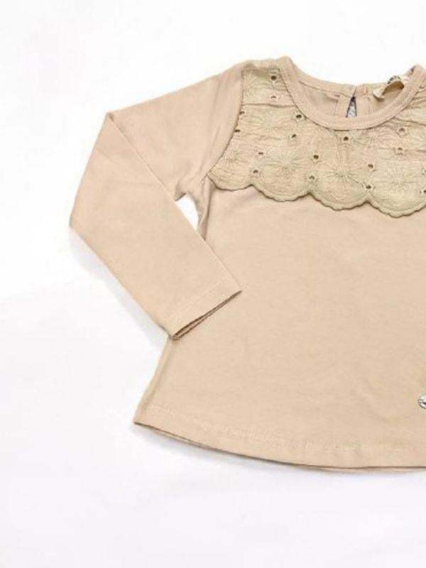 Kız Çocuk Çiçek Detaylı Pamuklu İnce Uzun Kollu Bluz