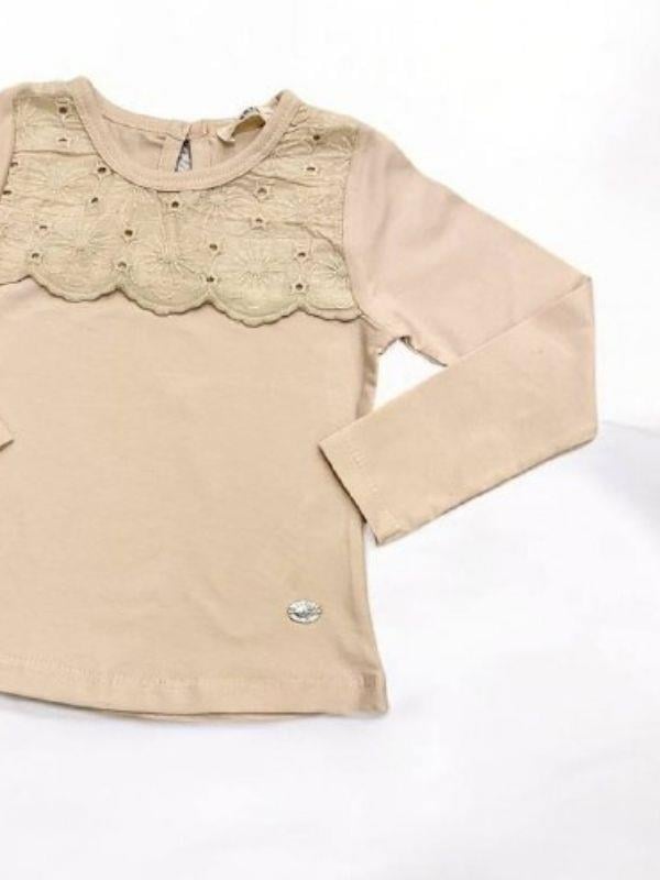 Kız Çocuk Çiçek Detaylı Pamuklu İnce Uzun Kollu Bluz