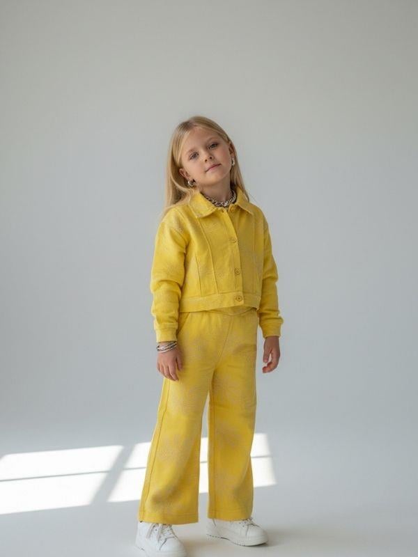 Kız Çocuk Çiçek Dokulu Geniş Paça Pantolon