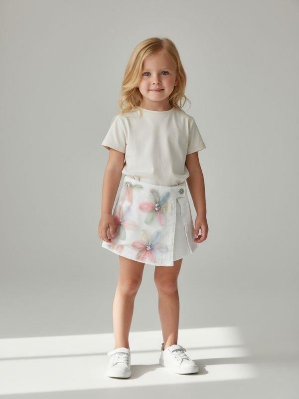 Kız Çocuk Çiçek İşleme Detaylı Şort Etek