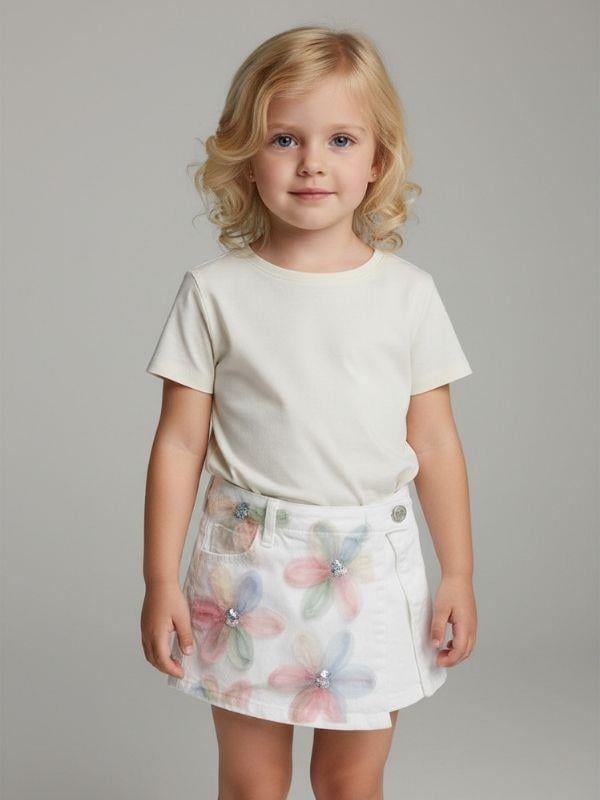 Kız Çocuk Çiçek İşleme Detaylı Şort Etek