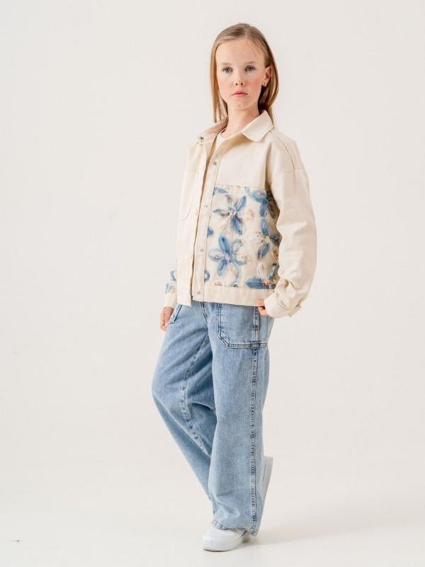 Kız Çocuk Çiçek İşlemeli Kot Ceket T-shirt İkili Takım