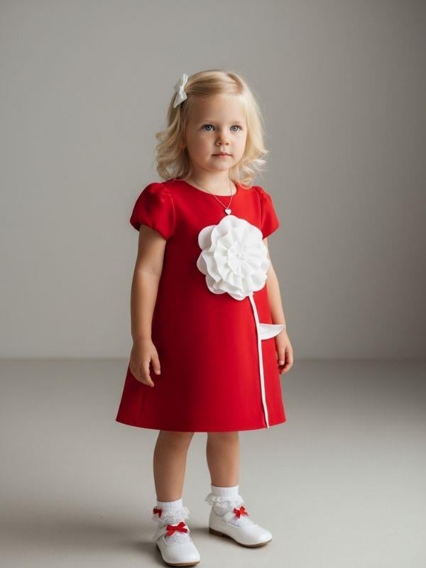 Kız Çocuk Çiçek İşlemeli Özel Gün Elbisesi