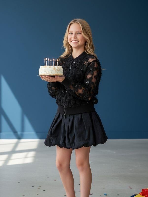 Kız Çocuk Çiçek İşlemeli Tasarım Bomber Ceket