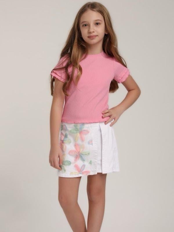 Kız Çocuk Çiçek İşlemeli Tasarım Kot Şort Etek