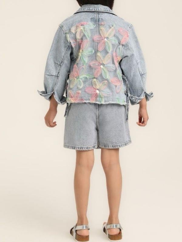 Kız Çocuk Çiçek İşlemeli Tasarım Şort Etek