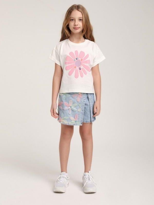 Kız Çocuk Çiçek İşlemeli Tasarım Şort Etek