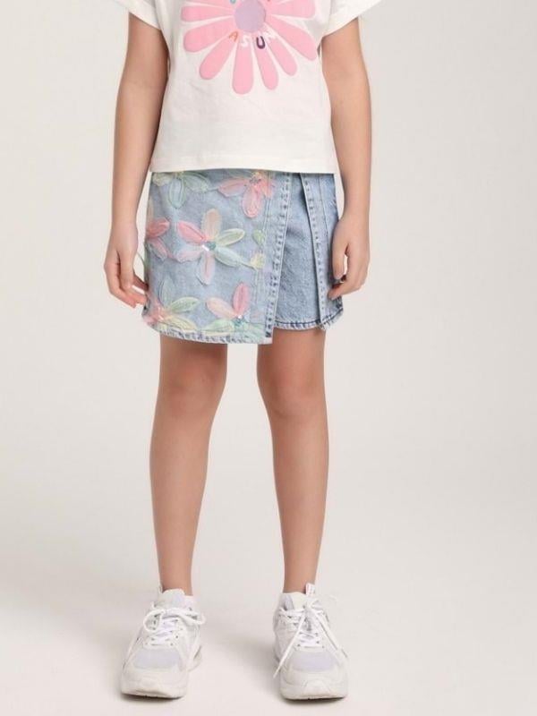 Kız Çocuk Çiçek İşlemeli Tasarım Şort Etek