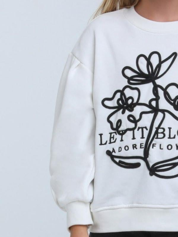 Kız Çocuk Çiçek Nakışlı Sweatshirt