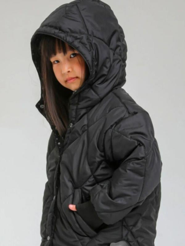 Kız Çocuk Çift Taraflı Rugan Şişme Kapüşonlu Cepli Mont