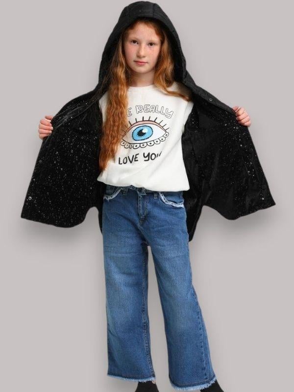 Kız Çocuk Çift Taraflı Rugan Şişme Kapüşonlu Cepli Mont