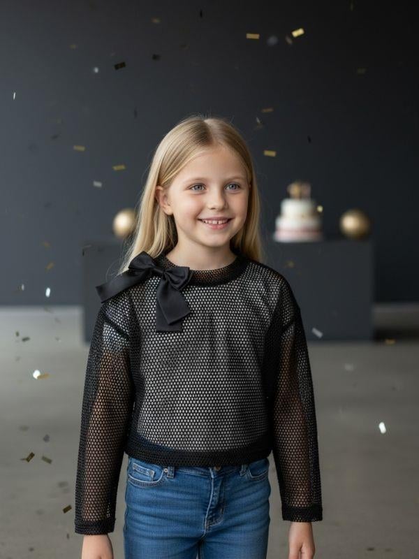 Kız Çocuk Çıkarılabilir Fiyonk Detaylı Crop File (İç Bluz Dahil Değildir)