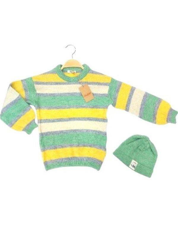 Kız Çocuk Çizgili Bere Takımlı Kazak