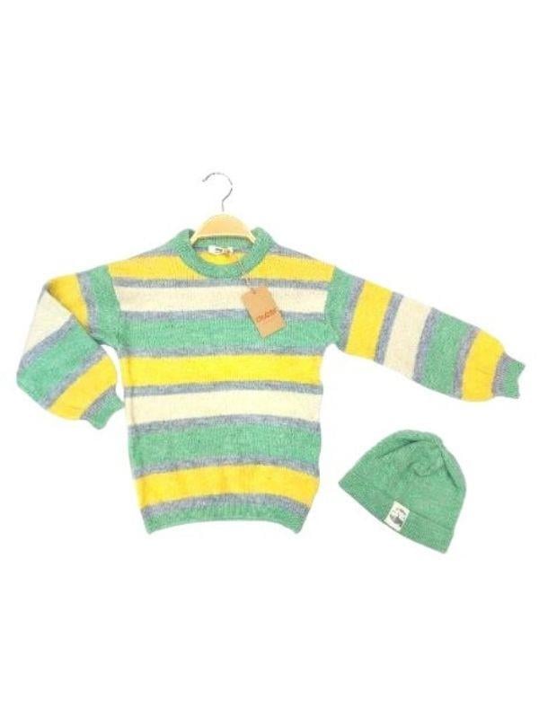 Kız Çocuk Çizgili Bere Takımlı Kazak