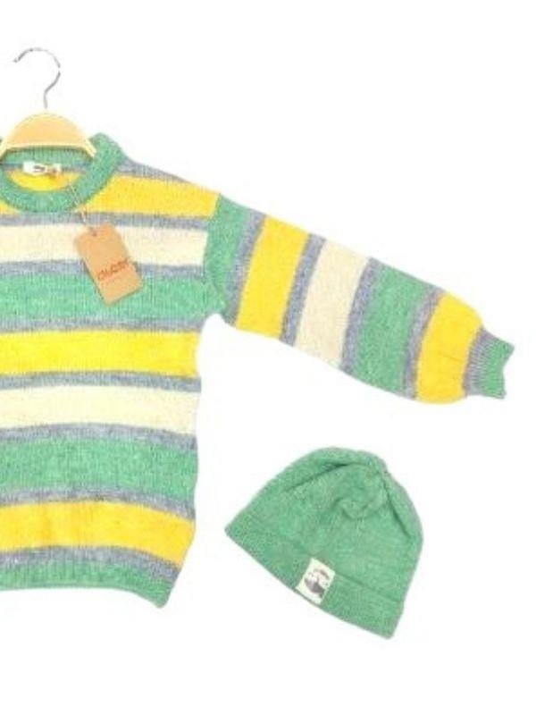 Kız Çocuk Çizgili Bere Takımlı Kazak