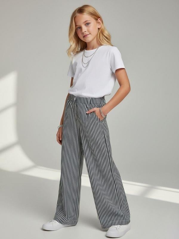 Kız Çocuk Çizgili Geniş Paça Pantolon