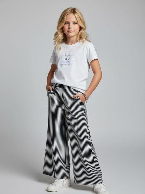 Kız Çocuk Çizgili Geniş Paça Pantolon
