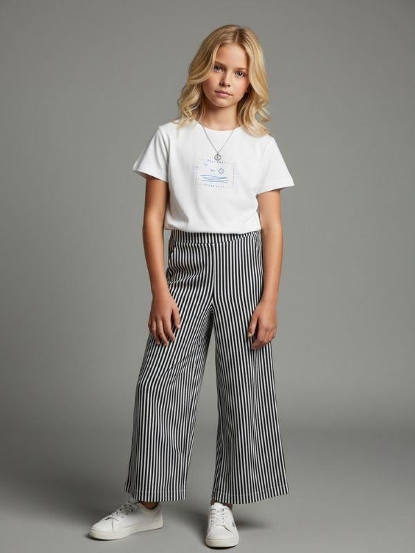 Kız Çocuk Çizgili Geniş Paça Pantolon