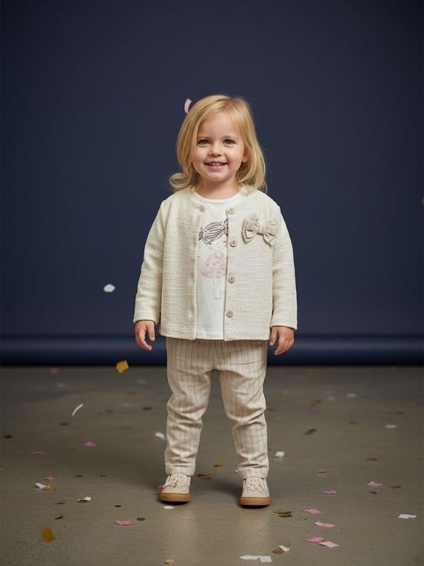 Kız Çocuk Çizgili Pantolonlu Hırkalı Üçlü Takım