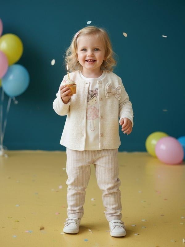 Kız Çocuk Çizgili Pantolonlu Hırkalı Üçlü Takım