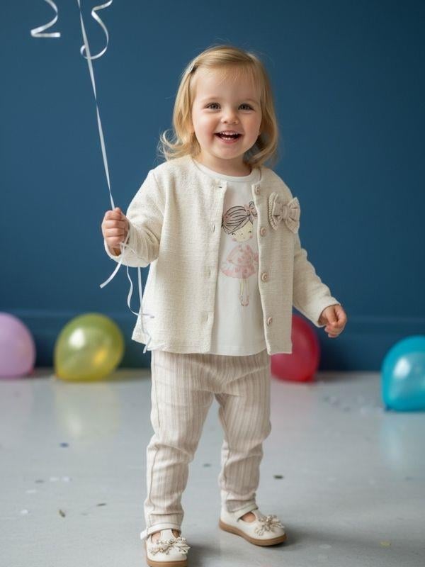 Kız Çocuk Çizgili Pantolonlu Hırkalı Üçlü Takım