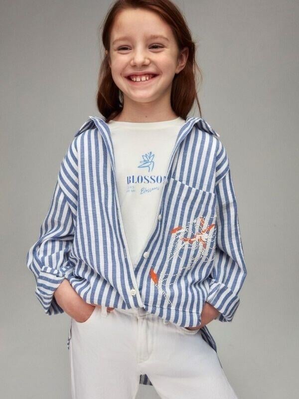Kız Çocuk Çizgili Uzun Gömlek