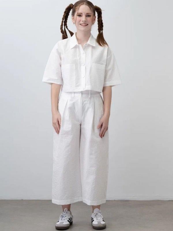 Kız Çocuk Crop Gömlek Poplin Pantolon Takım