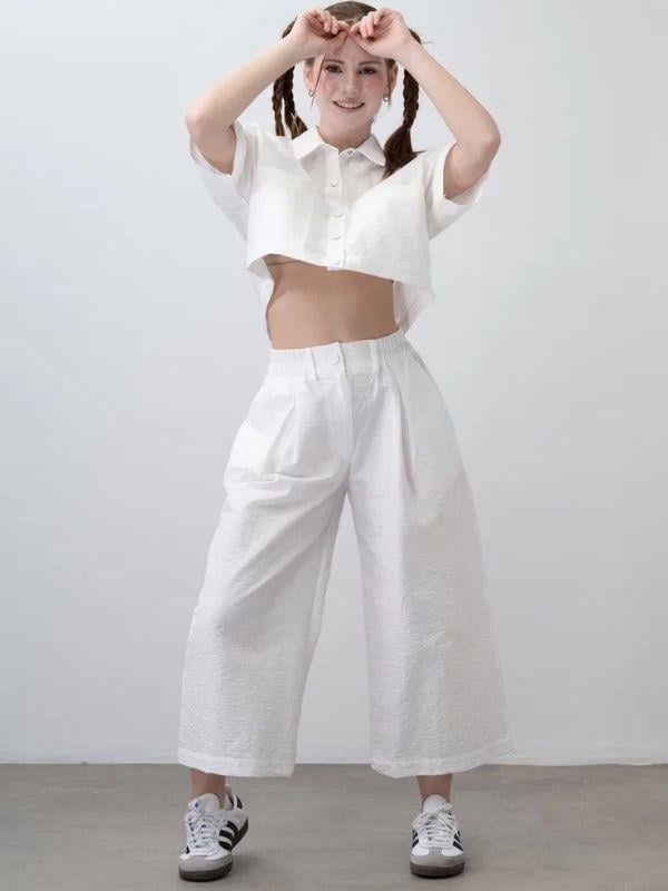 Kız Çocuk Crop Gömlek Poplin Pantolon Takım