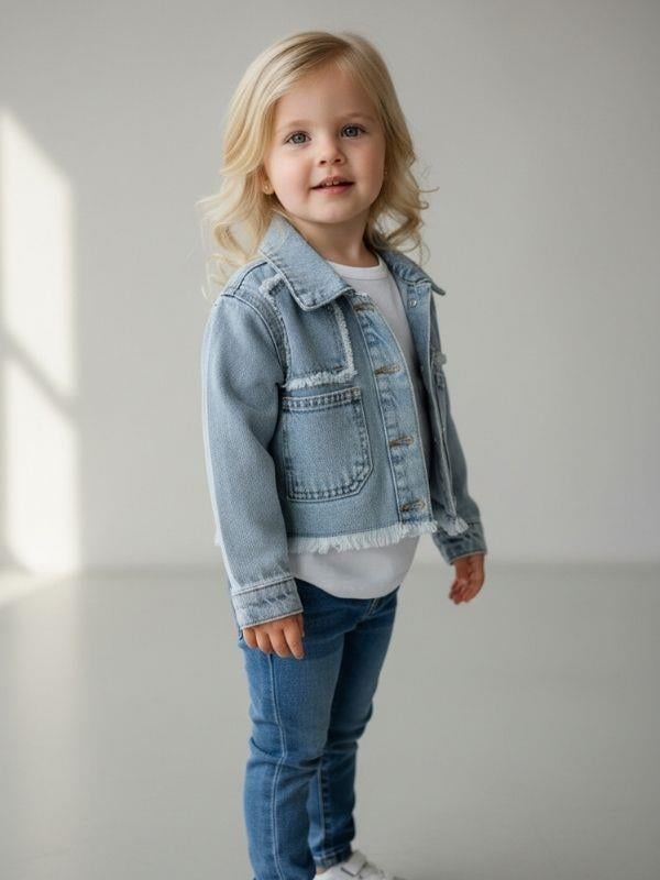 Kız Çocuk Crop Kesim Kot Ceket