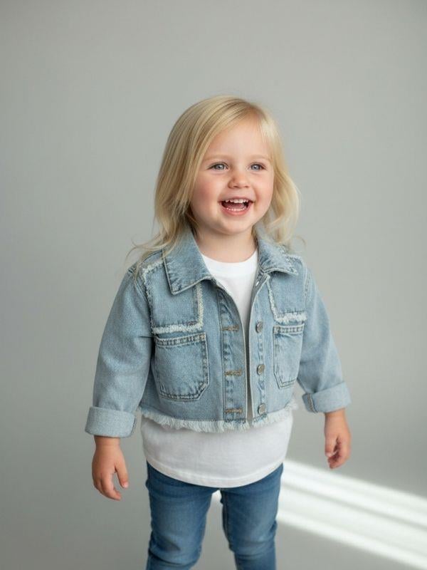 Kız Çocuk Crop Kesim Kot Ceket