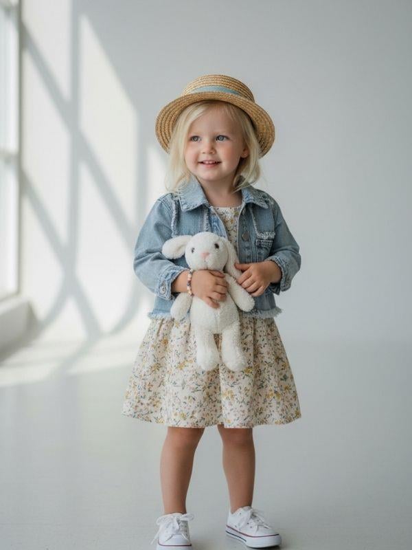 Kız Çocuk Crop Kesim Kot Ceket