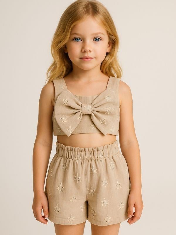 Kız Çocuk Crop Müslin Şortlu Takım