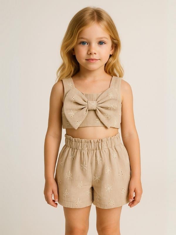 Kız Çocuk Crop Müslin Şortlu Takım