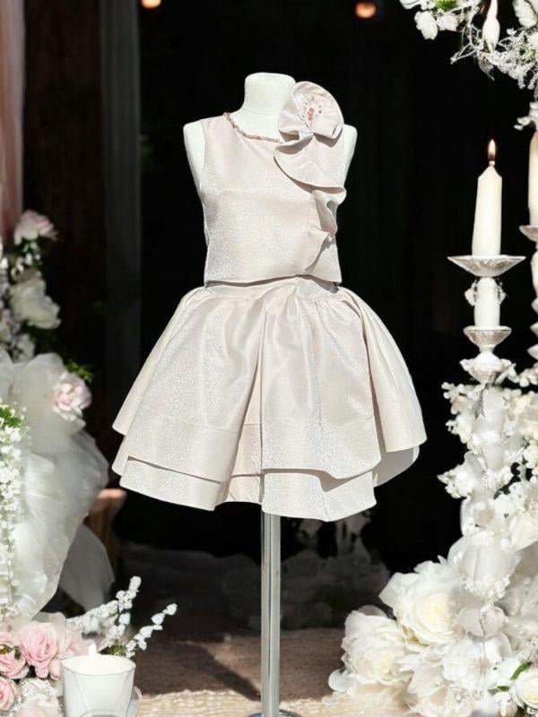 Kız Çocuk Croplu İkili Kat Etekli Abiye Takım