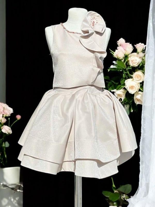 Kız Çocuk Croplu İkili Kat Etekli Abiye Takım