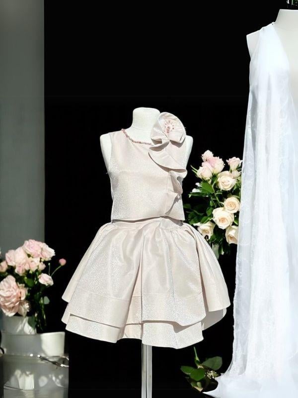 Kız Çocuk Croplu İkili Kat Etekli Abiye Takım