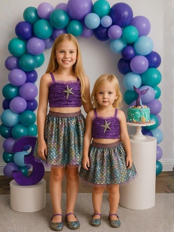 Kız Çocuk Croplu Tütülü Deniz Kızı Kostümü